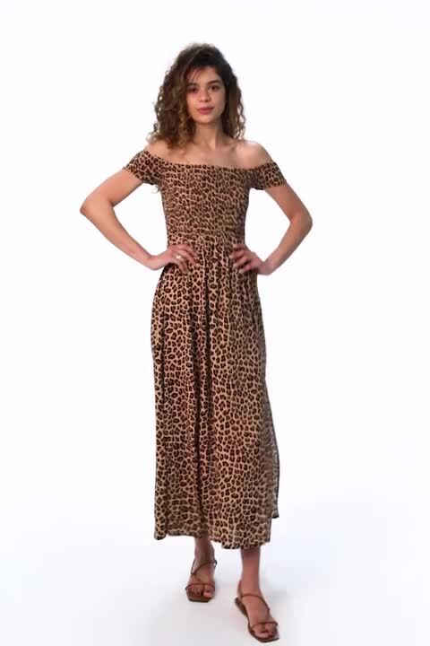 Leopard print best sale bardot maxi dress