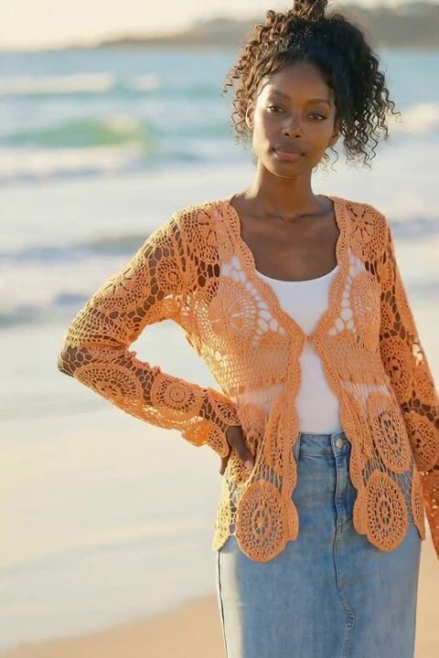 Orange Crochet Knit Cardigan | Roman UK