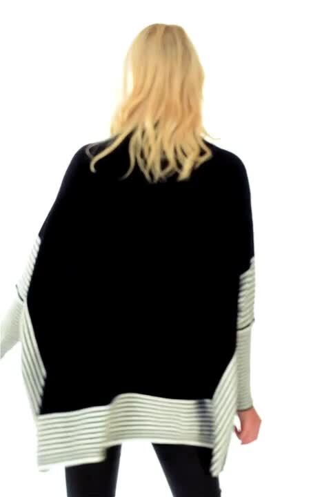 Stripe Knit Poncho Jumper in Black Roman Originals UK