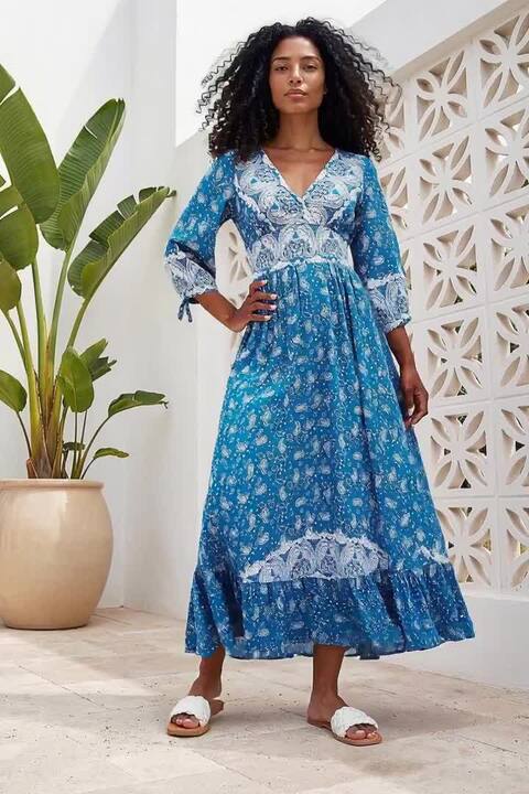 paisley printed boho ruffle maxi dress reviews Sky Blue Paisley Print Boho Holiday Ruffle Tiered Maxi Dress