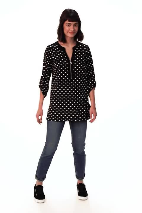 Polka Dot Zip Top in Black - Roman Originals UK