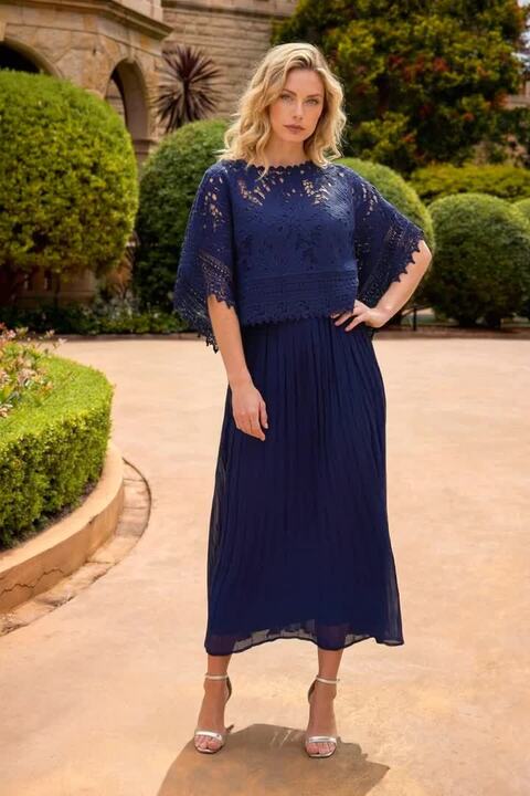 Navy Crochet Overlay Maxi Dress | Roman UK