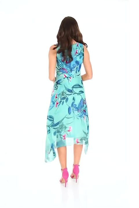 floral chiffon drape neck hanky hem dress