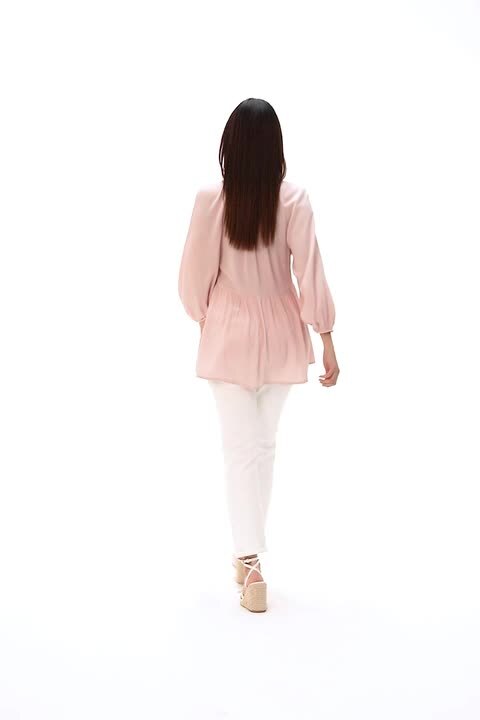 Light Pink Shirred V-Neck Raglan Top | Roman UK