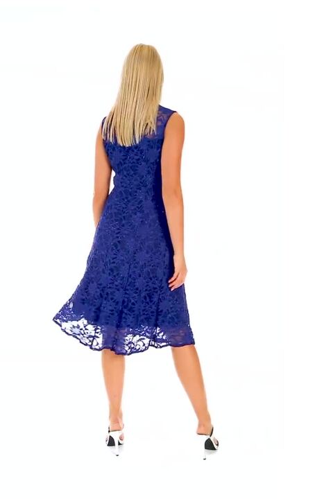 Glitter Lace Fit and Flare Dress in Royal Blue - Roman Originals UK