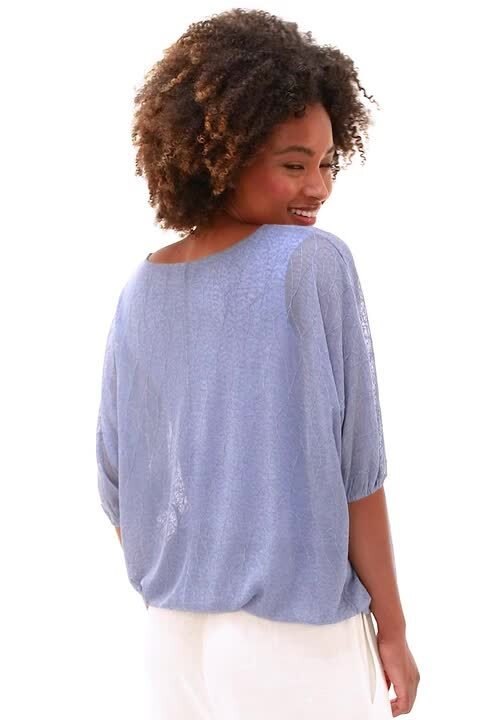 Blue Mesh Bubble Hem Top | Roman UK