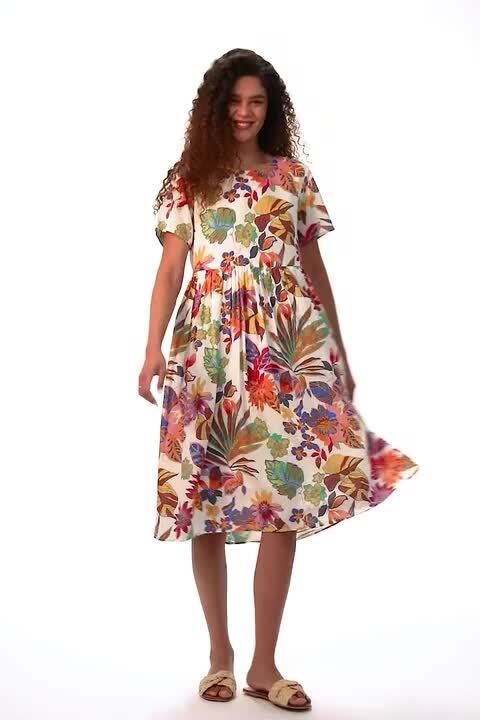 Multi Floral Print Cotton Midi Dress | Roman UK