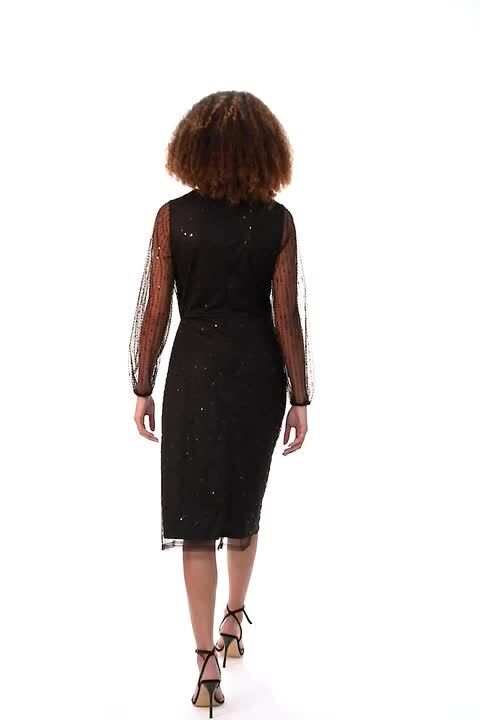 Black Sequin V-Neck Wrap Dress | Roman UK Black Sequin V-Neck Wrap Dress | Roman UK