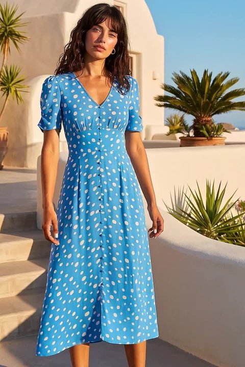 white blue polka dot dress Skylar Mini this piece is as feminine as it is striking Polka Toddler Swing Kids Girl