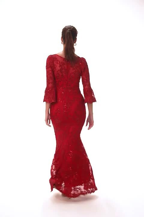 Red Lace Scallop V-Neck Bodycon Maxi Dress | Roman UK