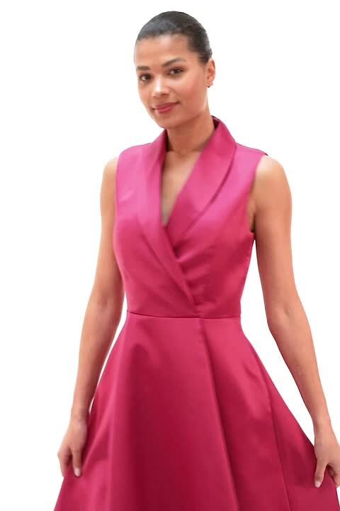 Pink Satin Tuxedo Style Midi Dress | Roman UK