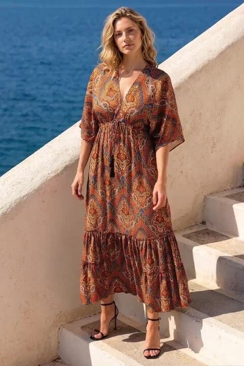 Orange Paisley Boho Print Maxi Dress | Roman UK Orange Paisley Boho Print Maxi Dress | Roman UK