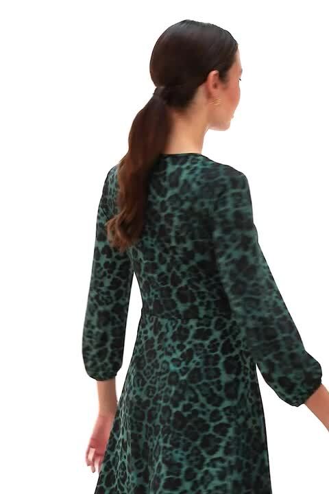 green emerald velvet dress Green and Black Animal Print Puff Long Sleeve Midi Dress  AX Paris