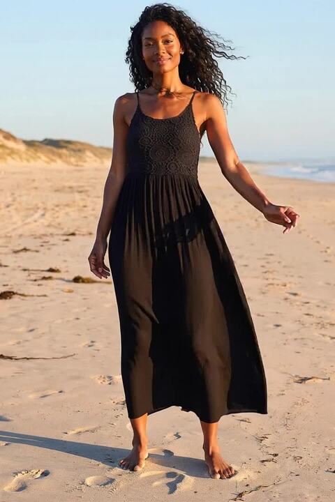 Black Lace Bodice Shirred Midi Dress | Roman UK