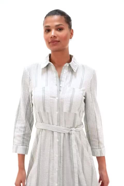 Khaki Textured Stripe Belted Shirt Dress | Roman UK