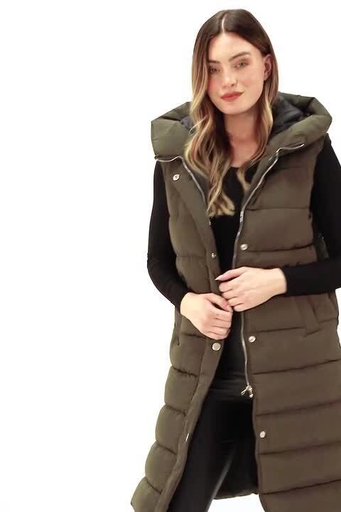 Khaki Panel Padded Longline Gilet