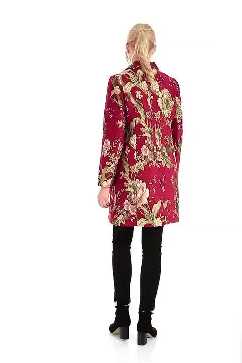 Floral Jacquard Coat in Multi Coloured - Roman Originals UK