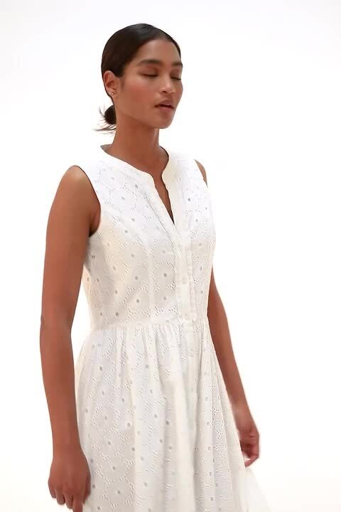 White Floral Cotton Broderie Midi Dress | Roman UK