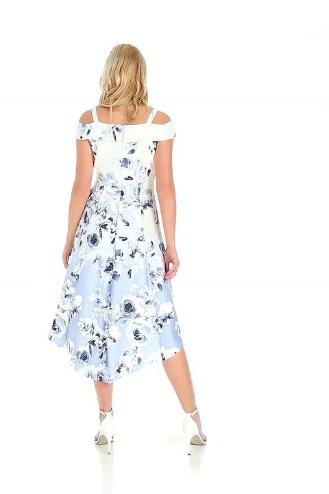 Ombre Fit and Flare Cold Shoulder Dress in Ivory - Roman Originals UK