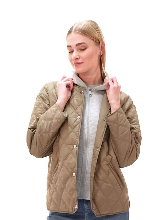 Khaki Quilted Hooded Jacket | Roman UK