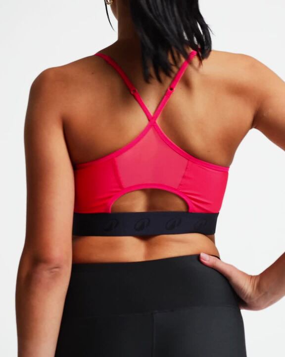 Women's High Support Adjustable Sports Bra with Cups - Dark Red - Video 2