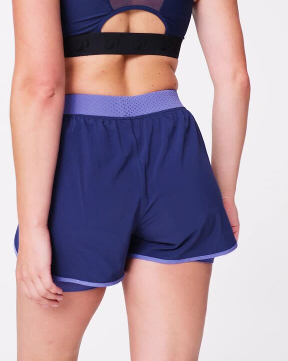 Women's Fitness Double Layer Shorts - Blue / Purple Print - Video 2