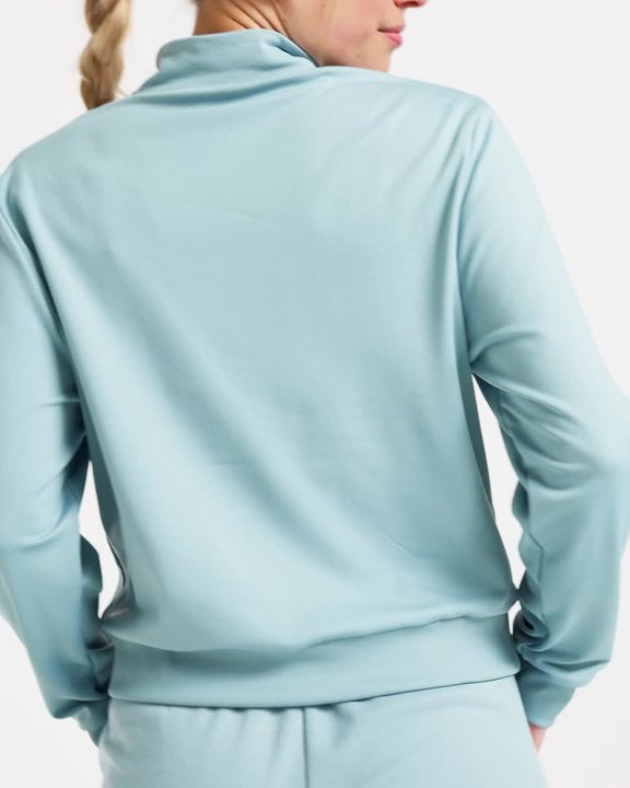 Women's Quarter-Zip Long-Sleeved Fitness Sweatshirt - Blue/Grey - Video 2