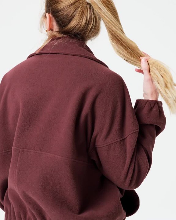Women's fleece yoga sweatshirt with half zip, burgundy - Video 2