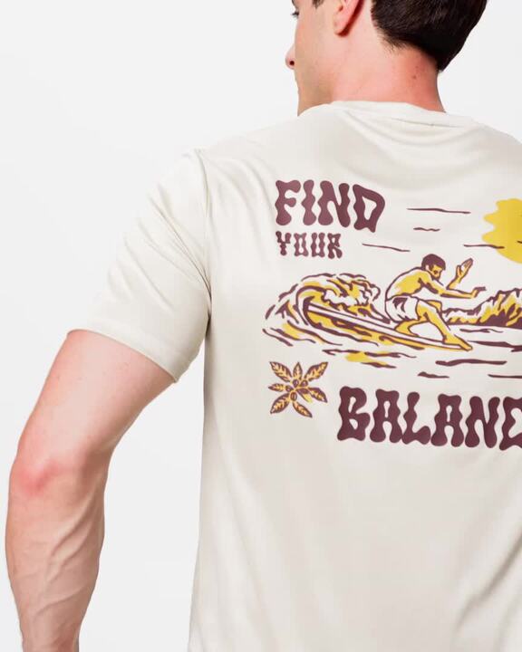 Men’s surfing short sleeve UV-protection t-shirt, Print Beige - Video 2