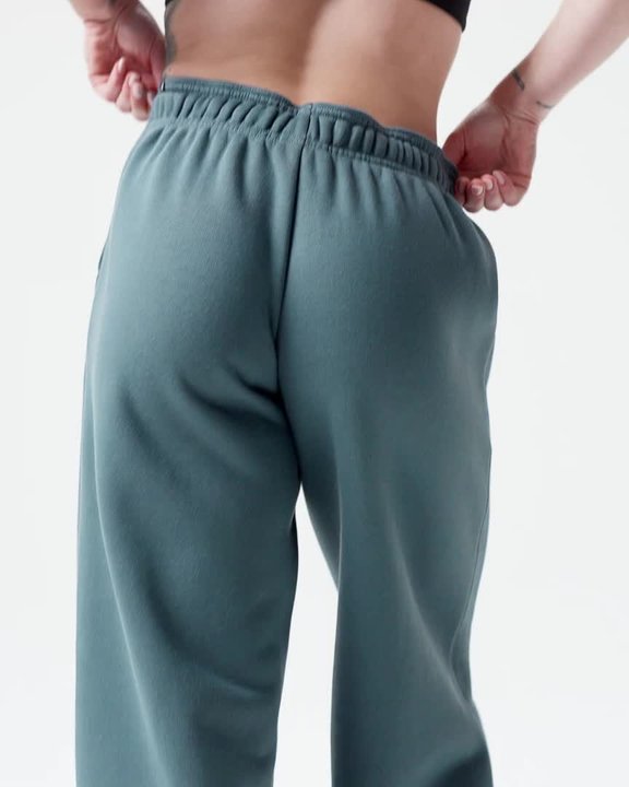 Wide-leg warm cotton training jogging bottoms, women, dark blue - Video 2