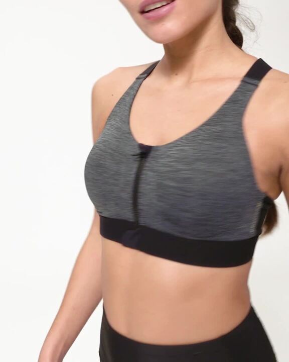 Women's High Support Zip-Up Sports Bra with Cups - Black/Grey