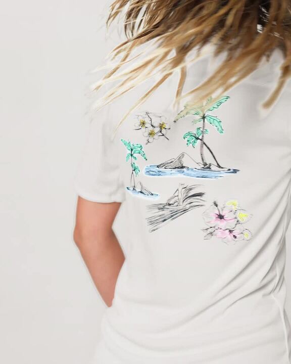 Women’s surfing short sleeve UV-protection t-shirt - Malou Paradise white - Video 2