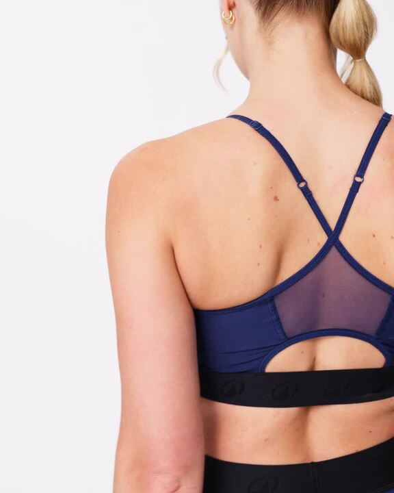 Women's Light Support Sports Bra with Thin Crossover Straps - Navy Blue - Video 2