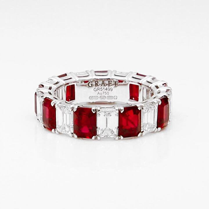 Emerald Cut Ruby and Diamond Wedding Band