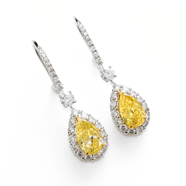 Icon Pear Shape Yellow and White Diamond Earrings
