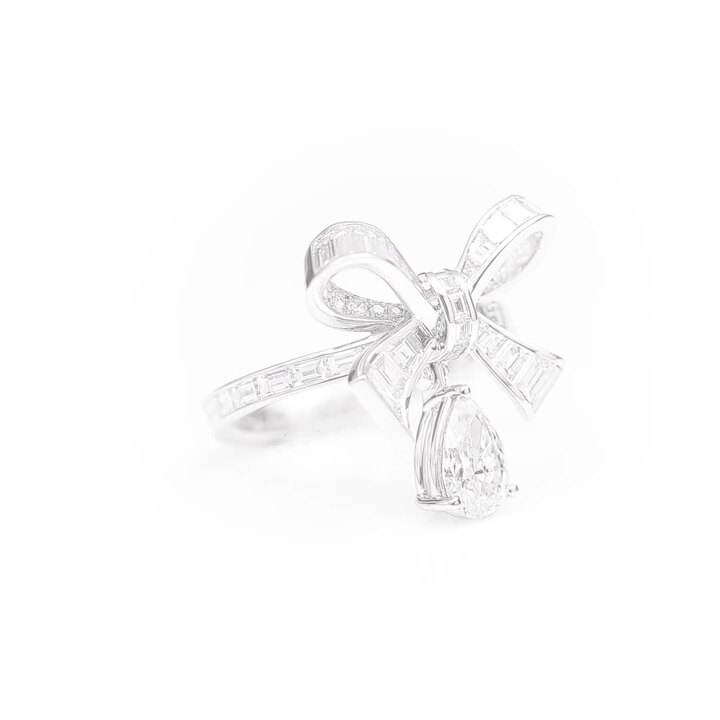 Tilda's Bow Baguette Cut Diamond Drop Ring