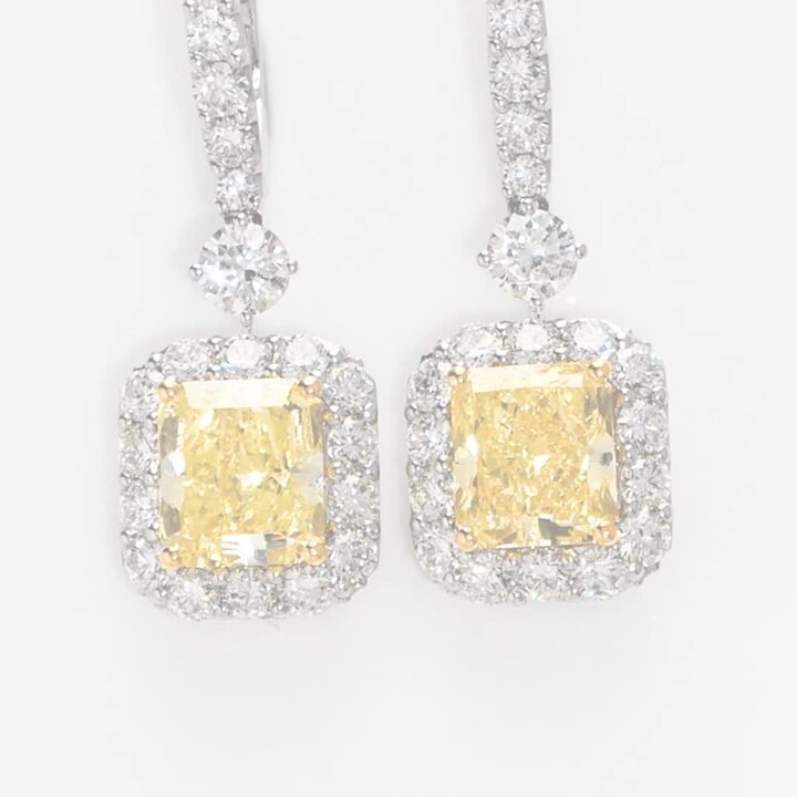 Icon Radiant Cut Yellow and White Diamond Earrings