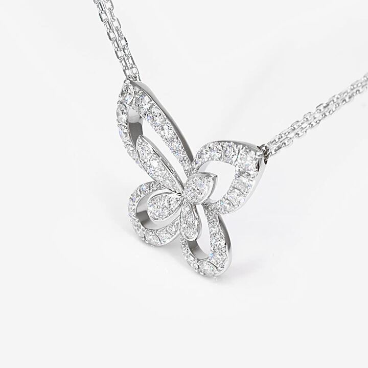 バタフライ シルエット ラージ ダイヤモンド ペンダント, ホワイト