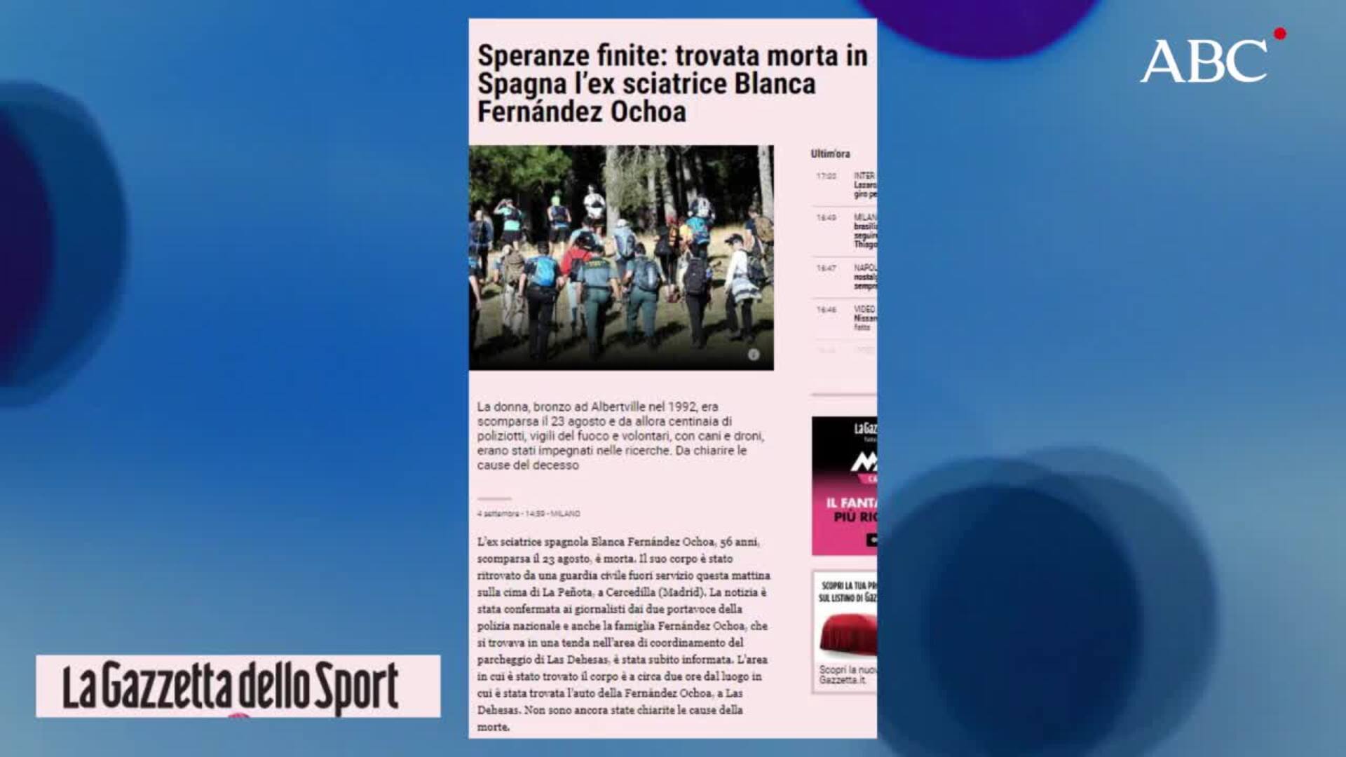 La prensa internacional se muestra conmocionada por la muerte de Blanca Fernández Ochoa