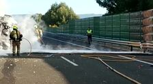 Vídeo: el conductor de un camión muere tras salirse de la vía, volcar e incendiarse la cabina en la A-7