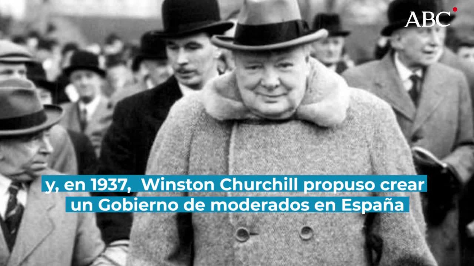 Imagen de la Guerra Civil, en una montaje sobre las banderas republicana y franquista, con Negris (izquierda), Churchill (centro) y Franco