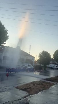 Burst pipe in London spews 'geyser' of water
