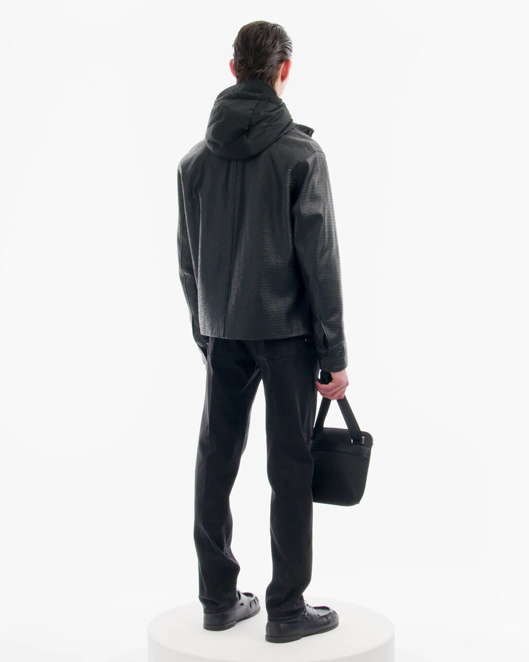 Flat shoulder bag in nylon with all-over jacquard logo lettering 