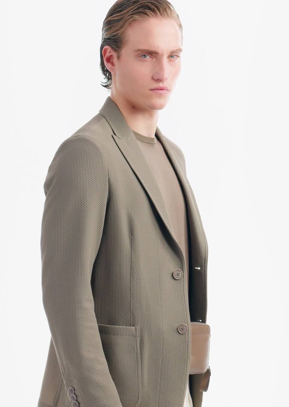 Single-breasted jacket in technical waffle fabric | GIORGIO ARMANI Man