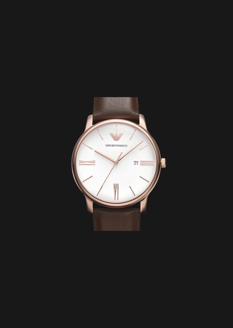 Three-Hand Date Brown Leather Watch | EMPORIO ARMANI Man
