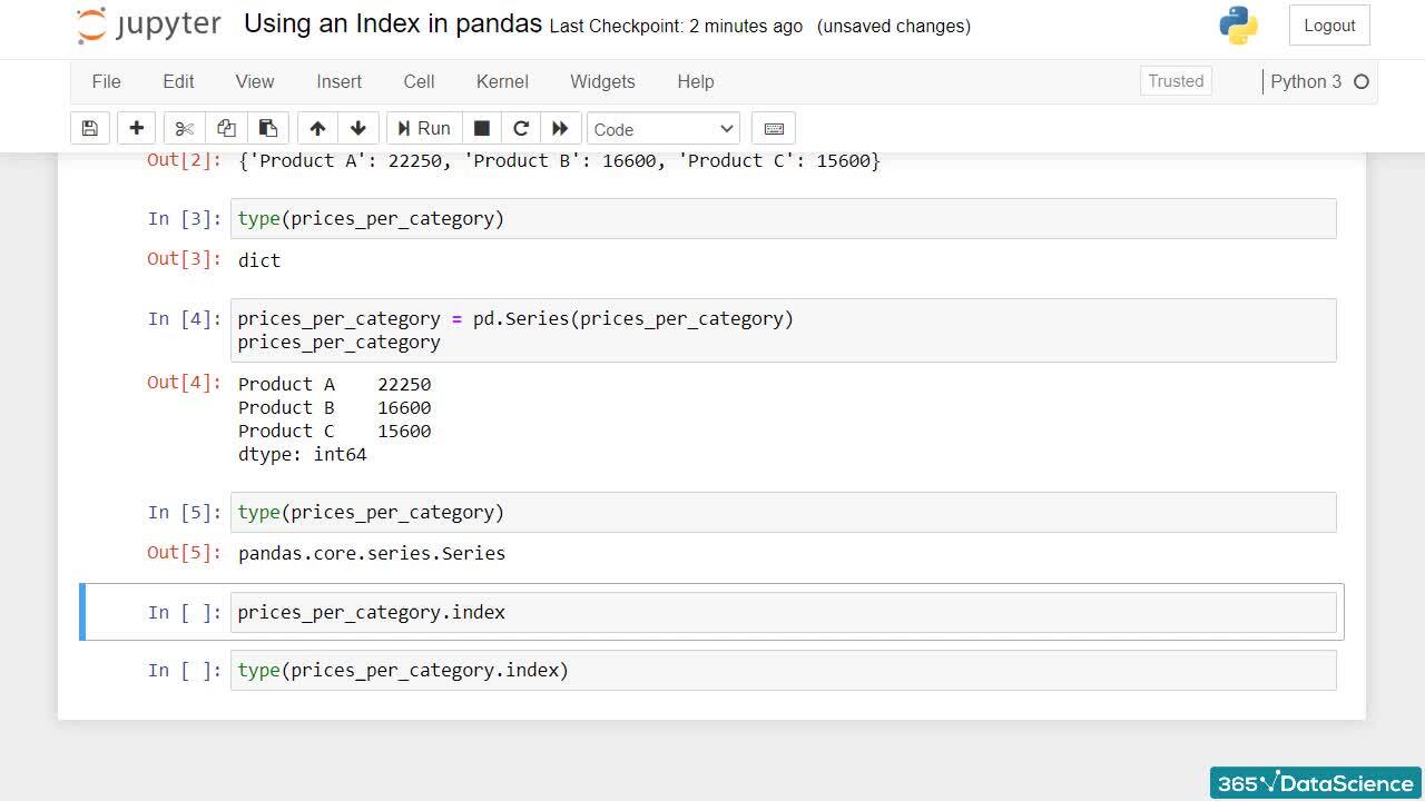 Using an Index in pandas