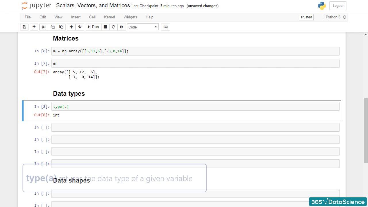 Scalars, Vectors, and Matrices as Python Arrays