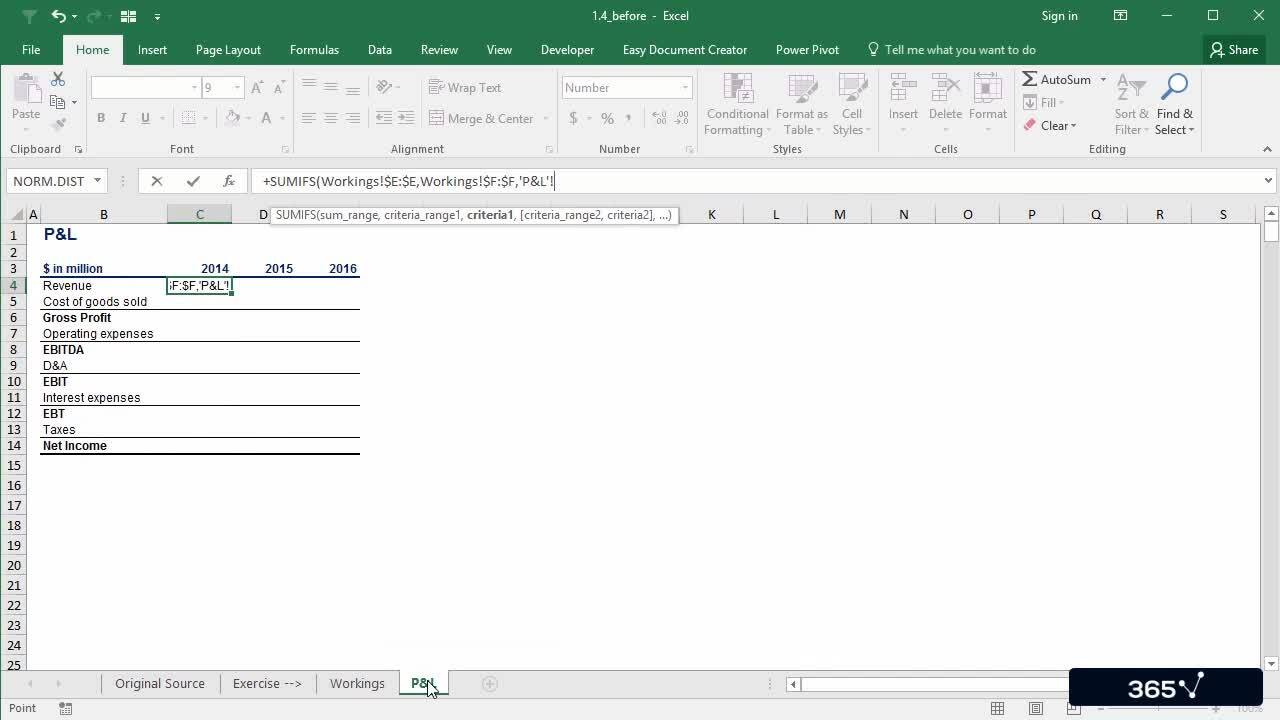 Filling in the P&L Output Sheet with Historical Financials