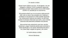 Antonio Banderas da positivo por coronavirus el día de su cumpleaños