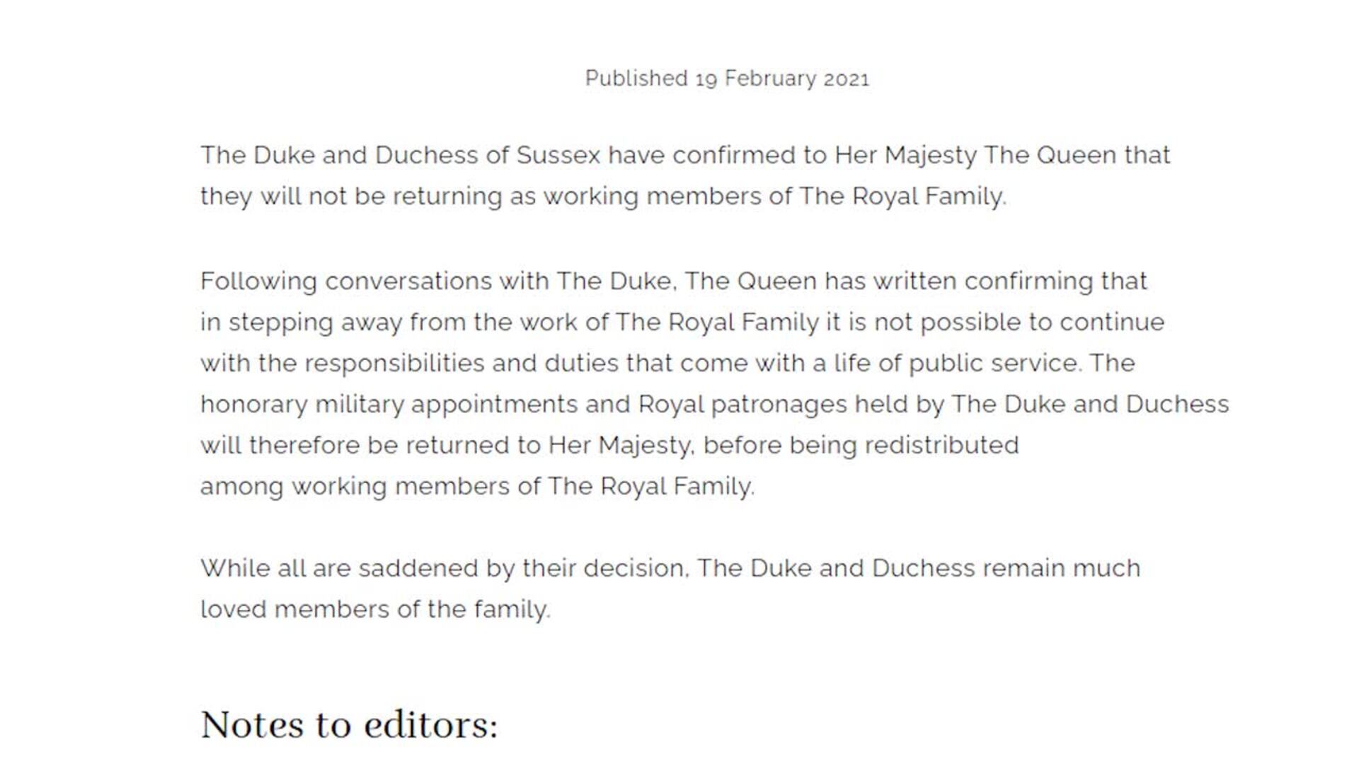 Meghan y Harry se reafirman: no vuelven a la Familia Real